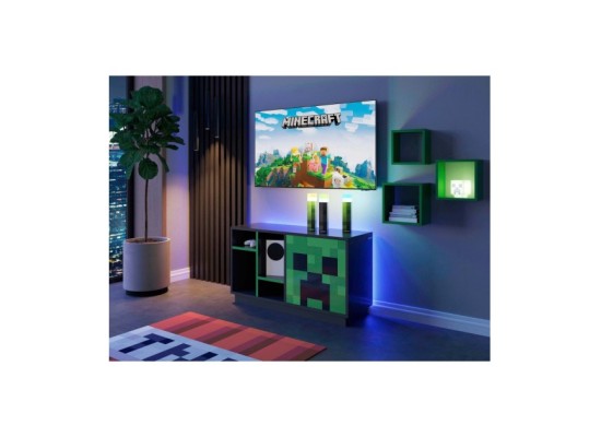 TV-Lowboard mit Tuer mit Push-Open und 4 offenen Fächern, Kabeldurchfü