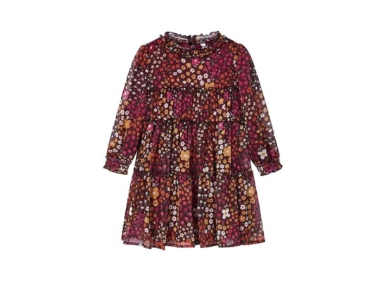 Chiffon-Kleid langarm Blumen