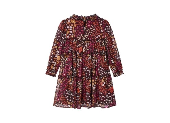 Chiffon-Kleid langarm Blumen