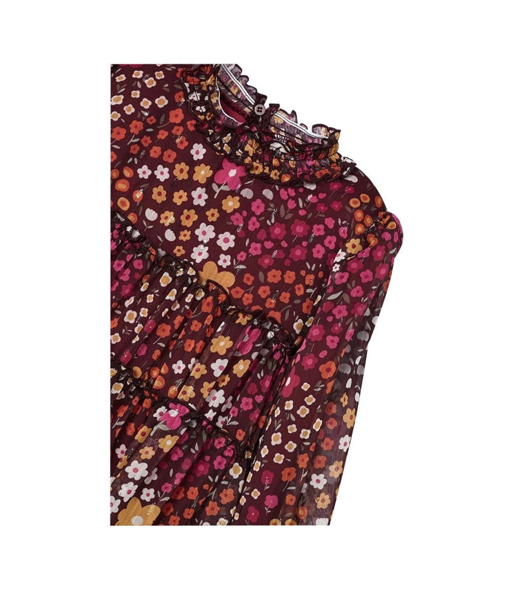 Chiffon-Kleid langarm Blumen