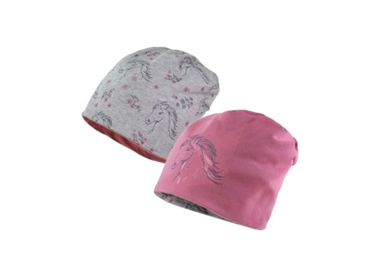 Wende-Beanie Pferd Blumen