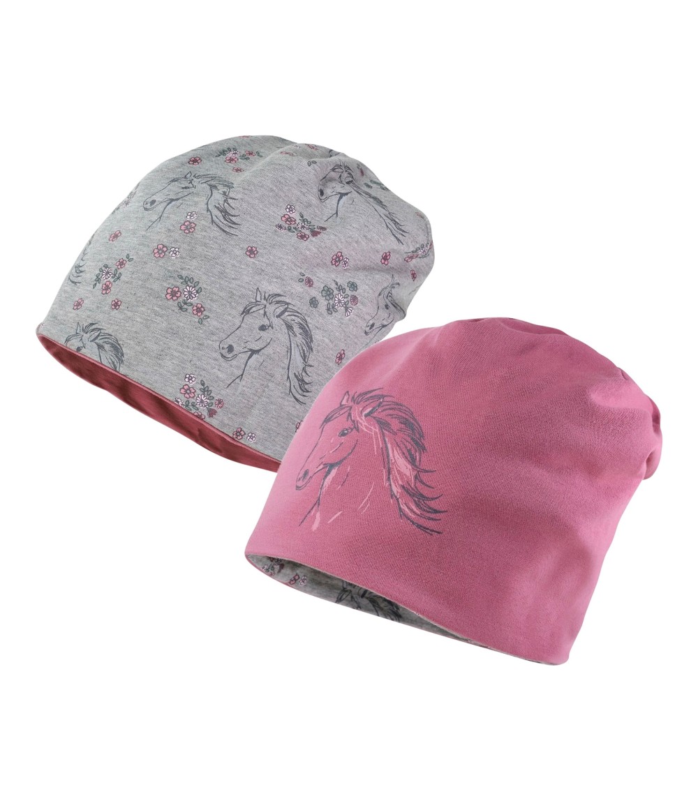 Wende-Beanie Pferd Blumen