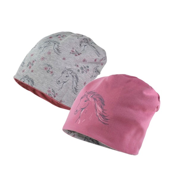 Wende-Beanie Pferd Blumen