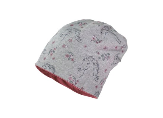 Wende-Beanie Pferd Blumen