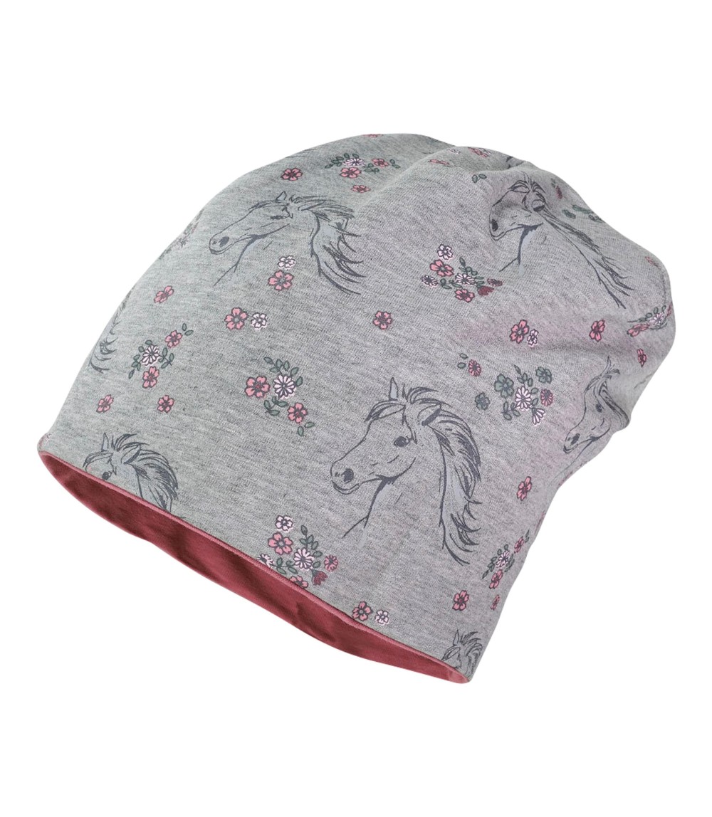 Wende-Beanie Pferd Blumen