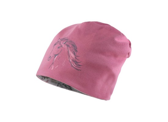 Wende-Beanie Pferd Blumen