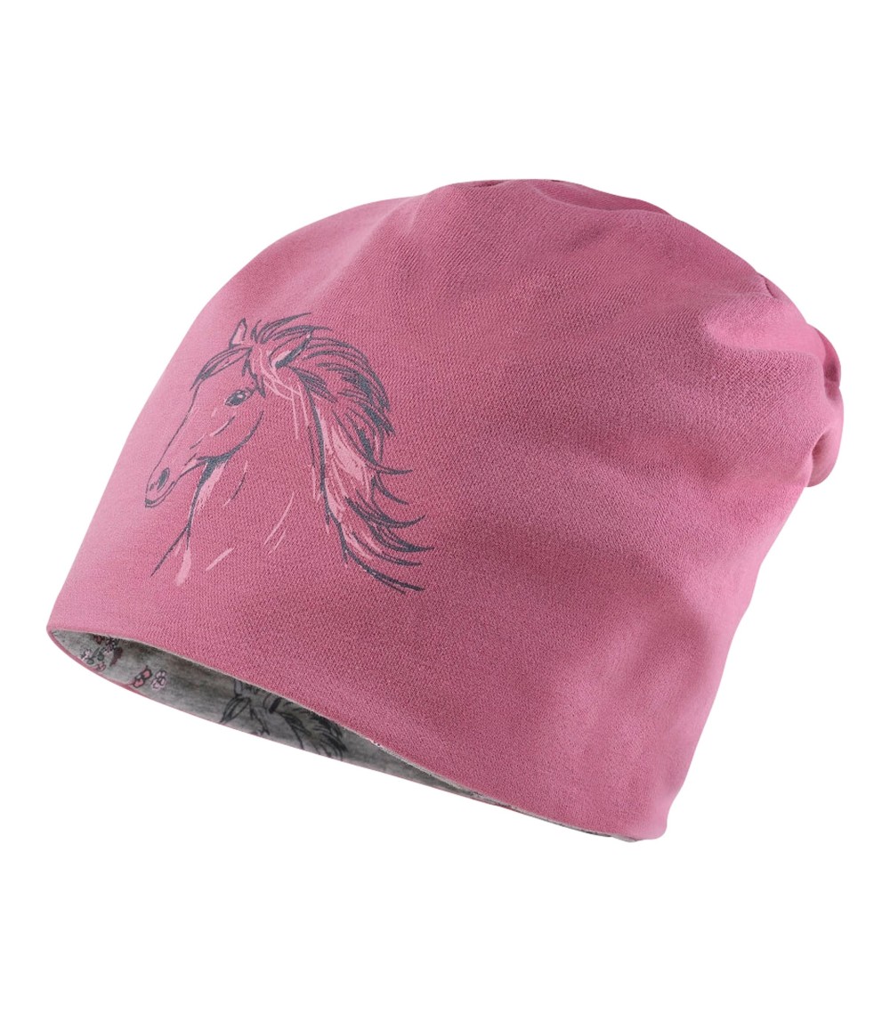 Wende-Beanie Pferd Blumen