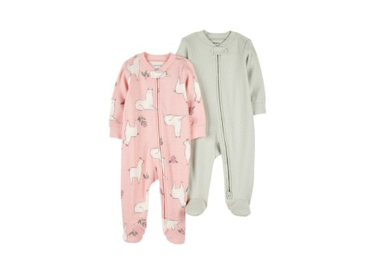 2er-Pack Schlafoverall mit Fuß Lamas Punkte