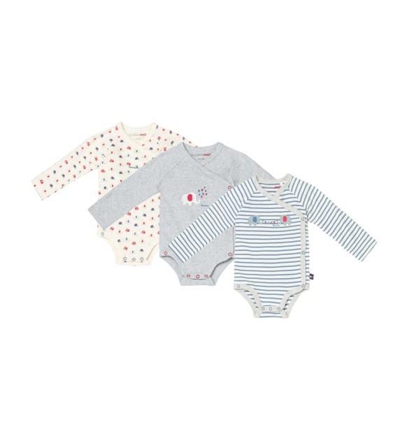 3er-Pack Wickelbodys langarm Elefant Ringel
