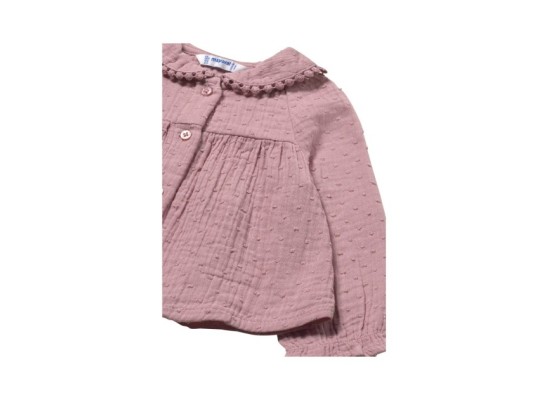 Musselin-Bluse langarm mit Bubikragen