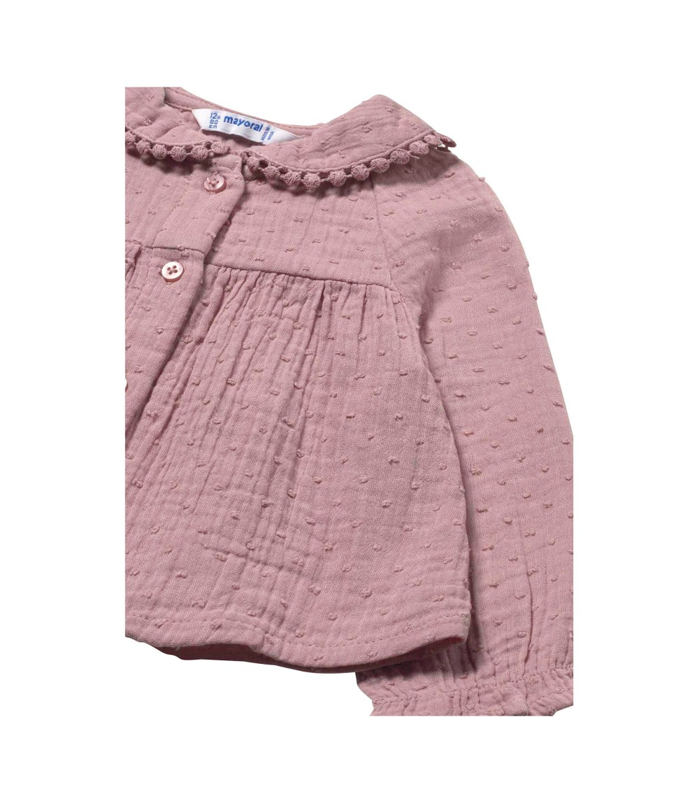 Musselin-Bluse langarm mit Bubikragen