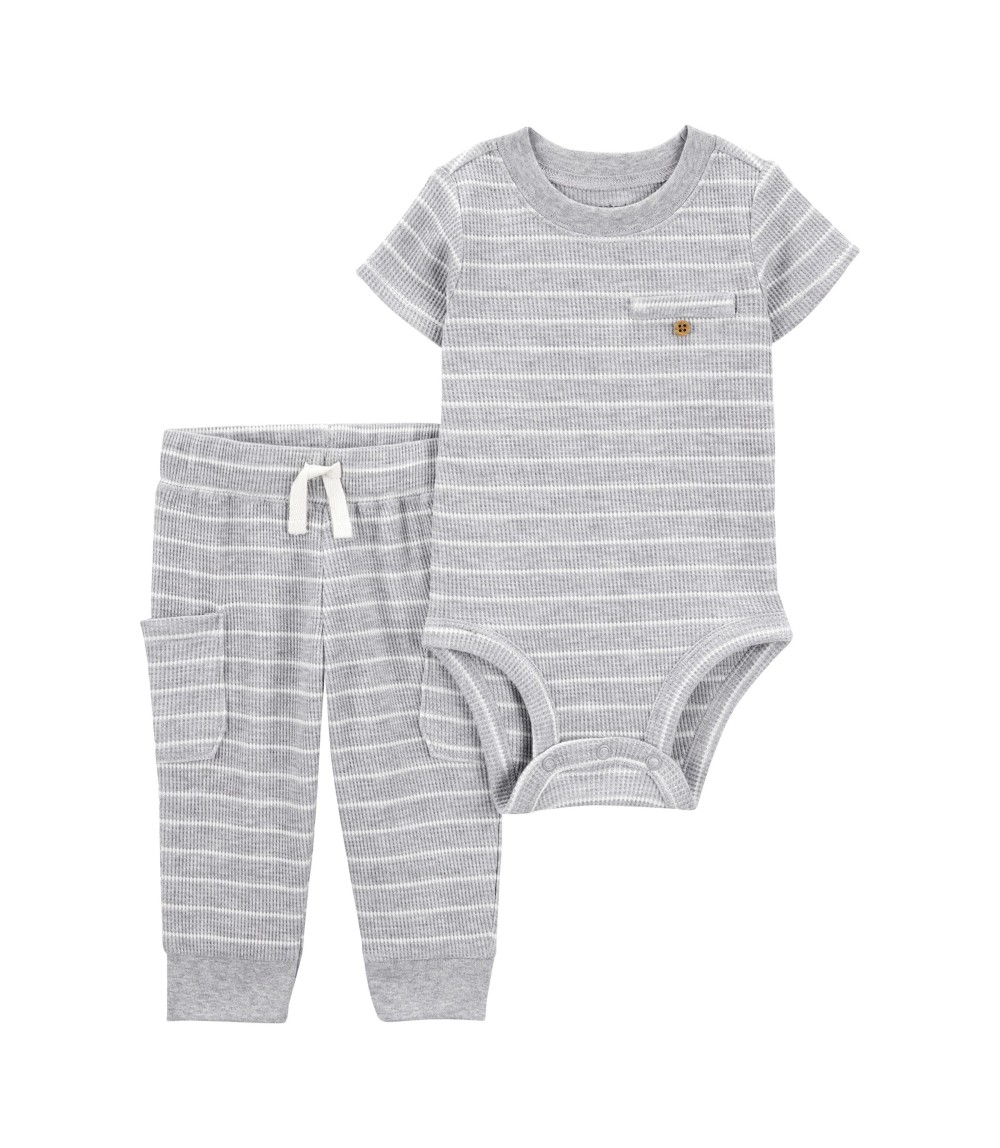 2-tlg. Set Body kurzarm und Jogginghose Ringel Waffelpiqué