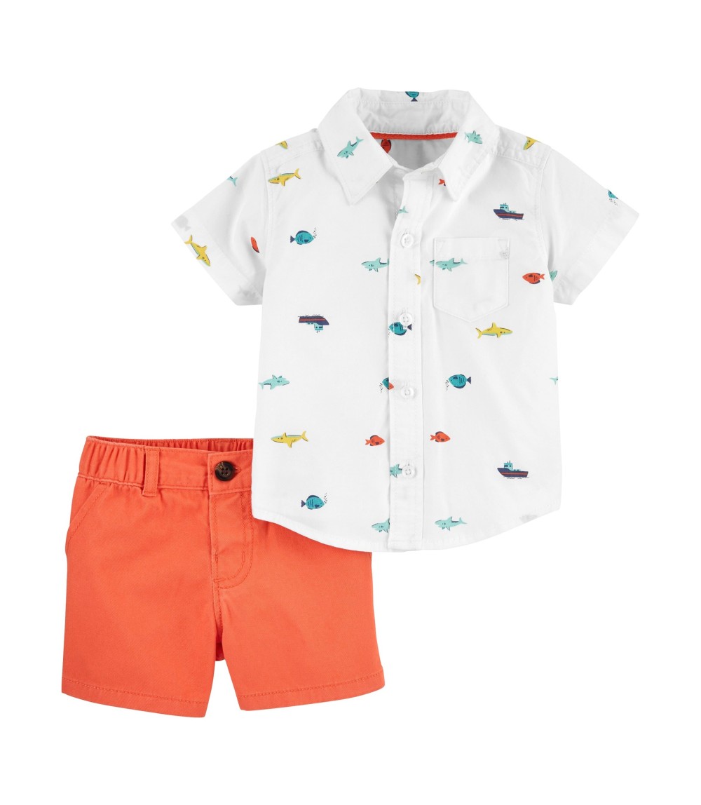 2-tlg. Set Hemd kurzarm und Webshorts Tiere