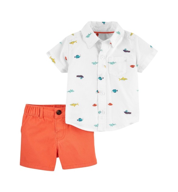 2-tlg. Set Hemd kurzarm und Webshorts Tiere