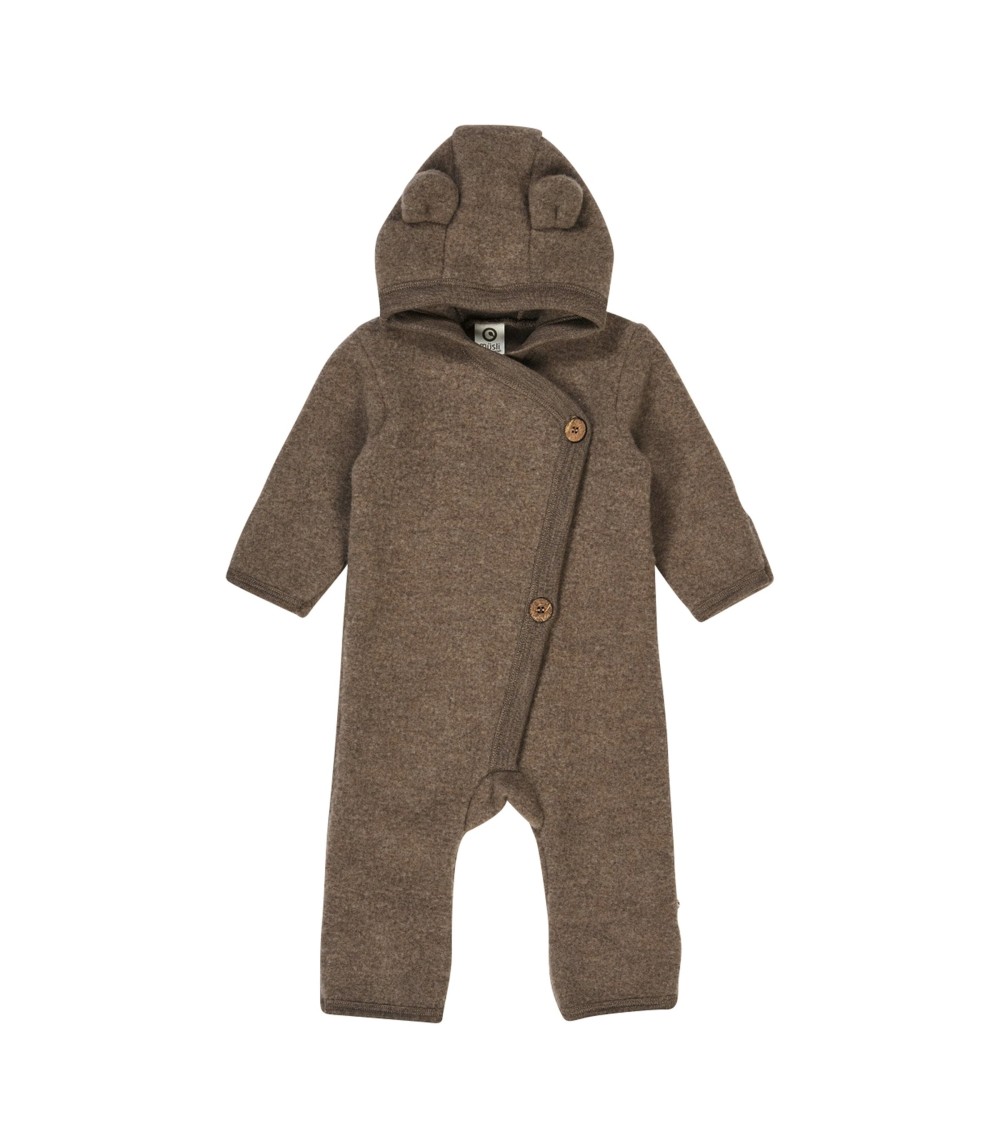 Wollfleece-Overall mit Klappfuß und Kapuze mit Ohren