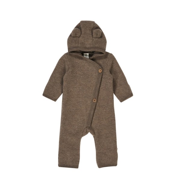 Wollfleece-Overall mit Klappfuß und Kapuze mit Ohren