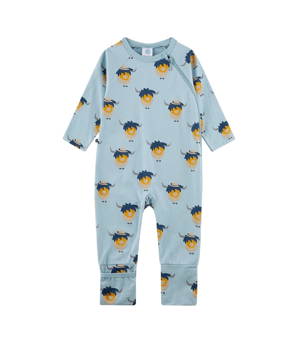 Schlafoverall mit Klappfuß Highland Cattle