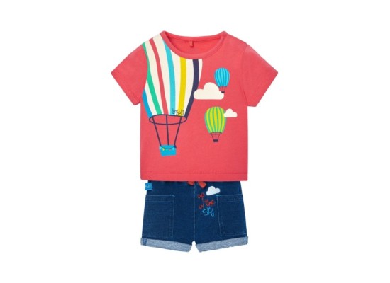 2-tlg. Set T-Shirt und Jeans-Shorts Heißluftballons