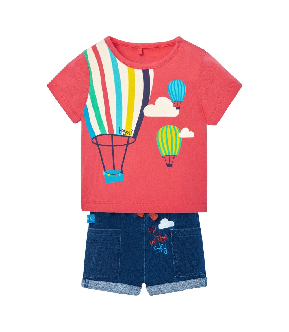 2-tlg. Set T-Shirt und Jeans-Shorts Heißluftballons