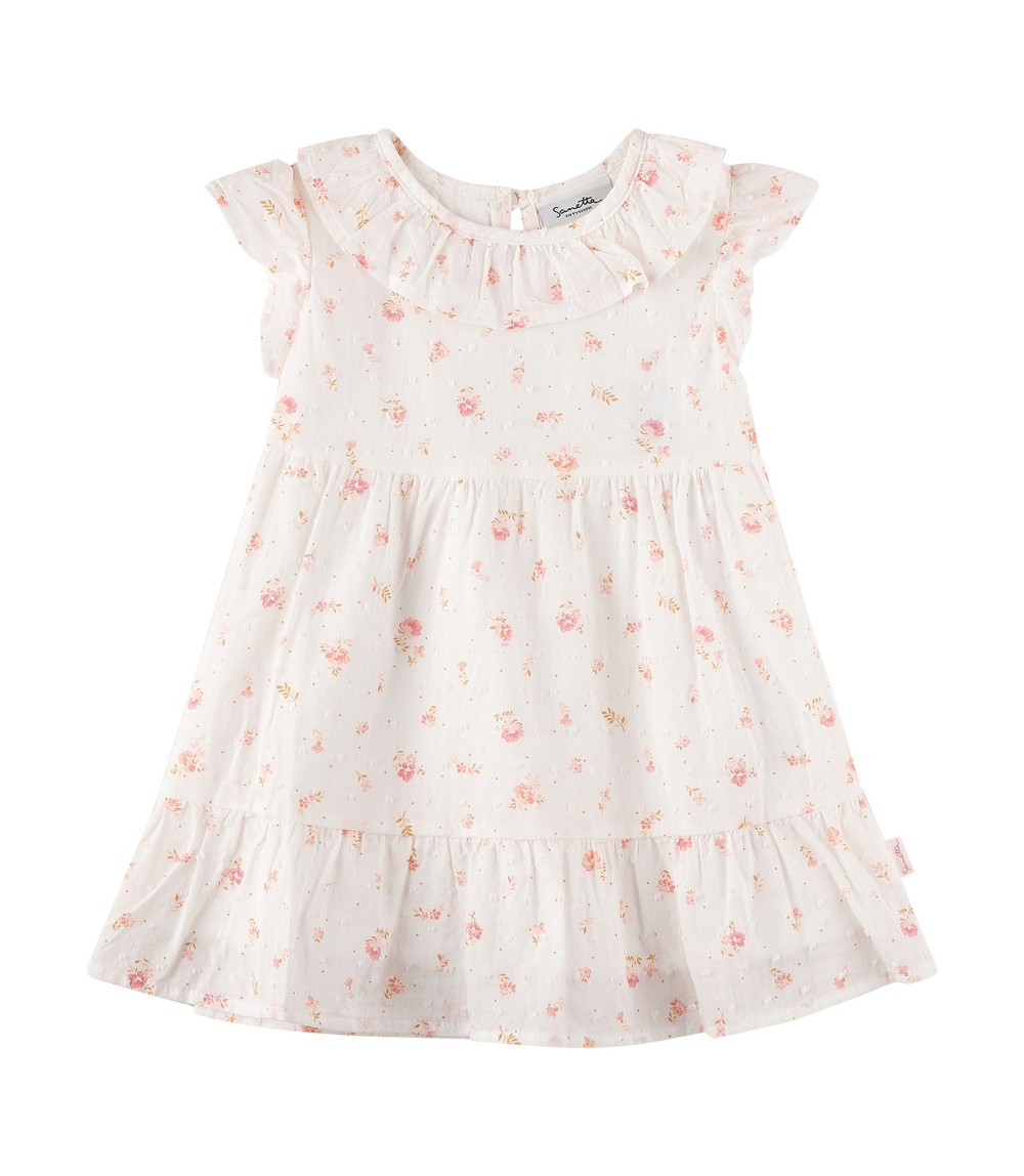 Webkleid Flügelarm Rüschenkragen Blumen