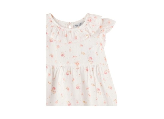 Webkleid Flügelarm Rüschenkragen Blumen