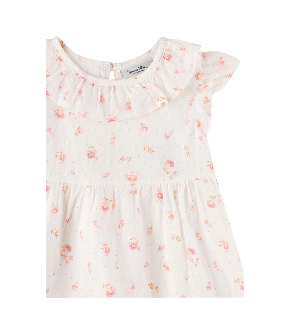 Webkleid Flügelarm Rüschenkragen Blumen