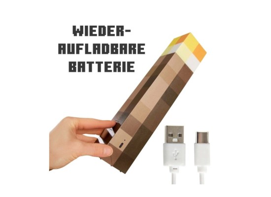 LED-Licht Fackel mit Wandhalterung, aufladbarerer Akku MINECRAFT