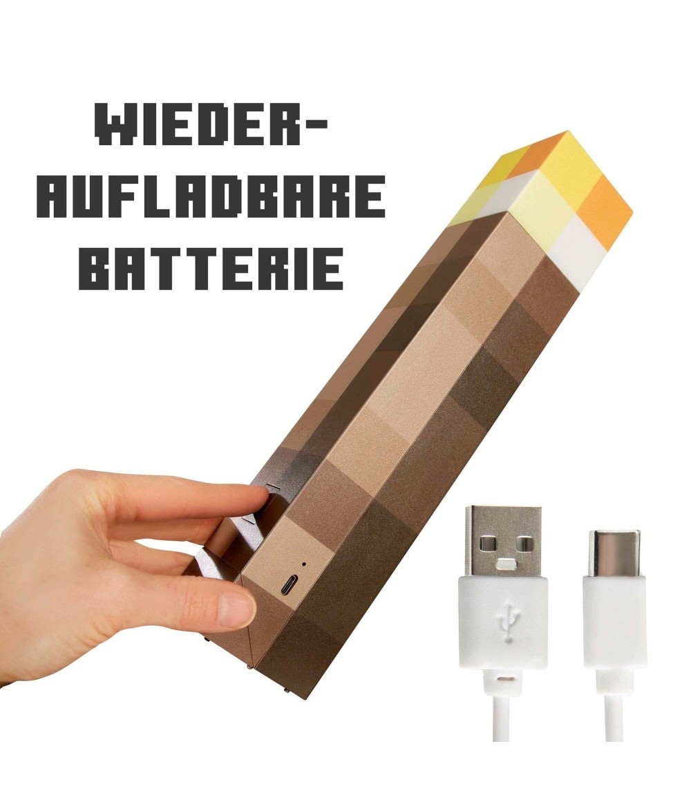 LED-Licht Fackel mit Wandhalterung, aufladbarerer Akku MINECRAFT