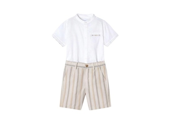 2-tlg. Set Hemd kurzarm und Shorts Ringel Leinenanteil