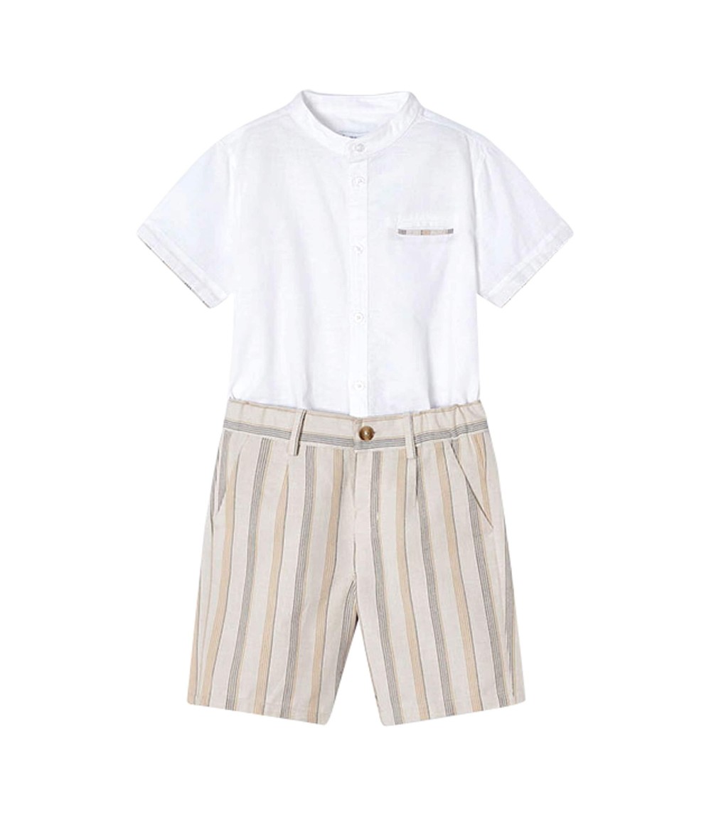 2-tlg. Set Hemd kurzarm und Shorts Ringel Leinenanteil