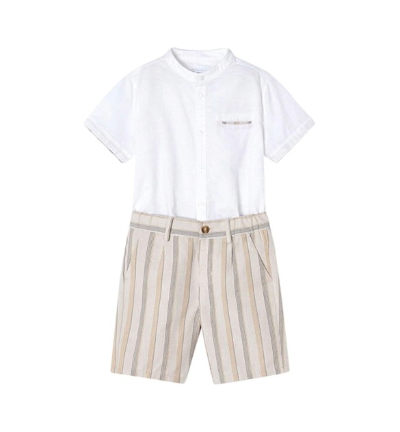 2-tlg. Set Hemd kurzarm und Shorts Ringel Leinenanteil