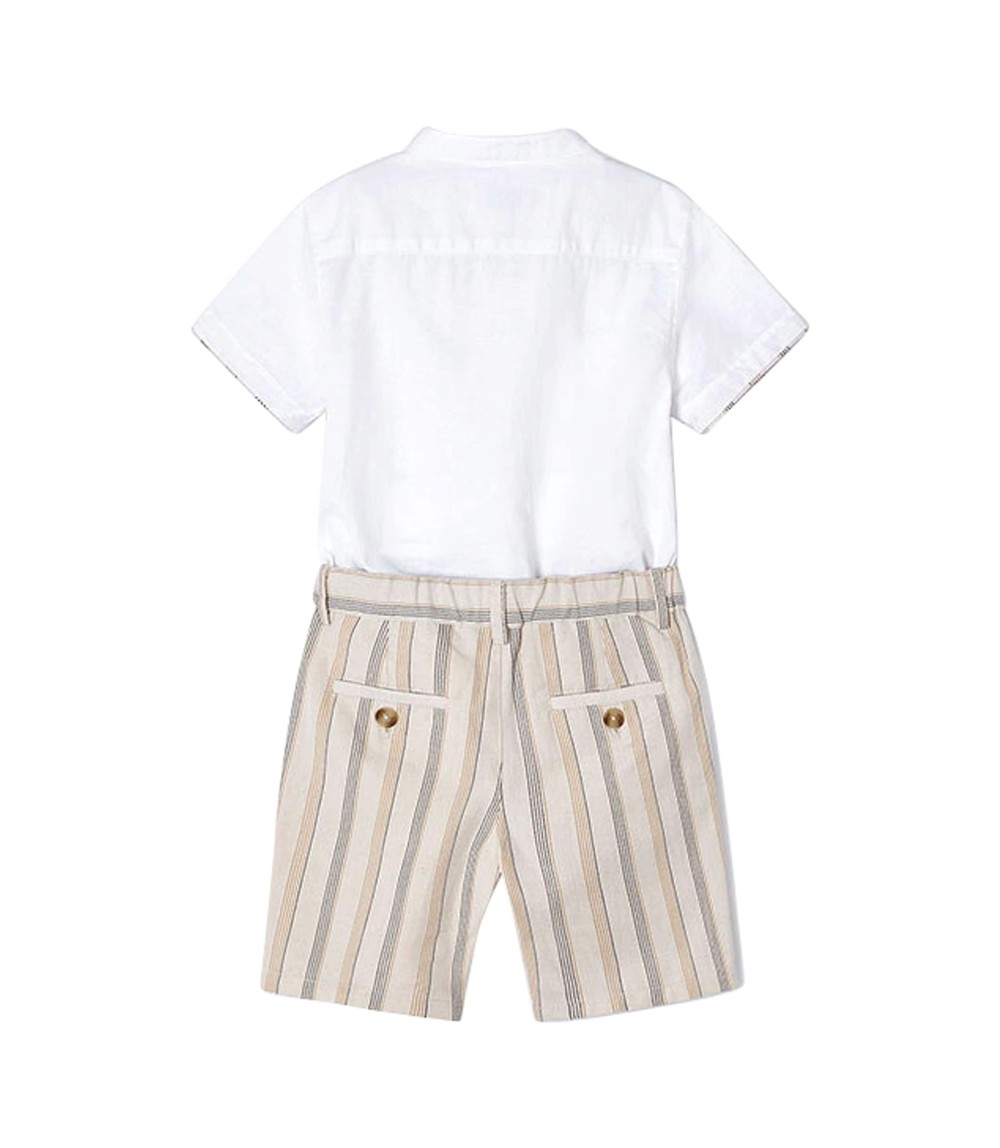 2-tlg. Set Hemd kurzarm und Shorts Ringel Leinenanteil