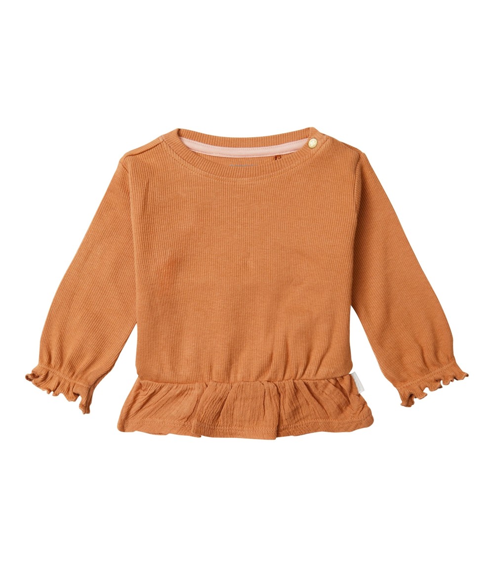 Shirt langarm Rippqualität Krepp-Volant