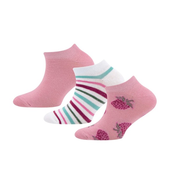 3er-Pack Sneakersocken Erdbeeren Ringel