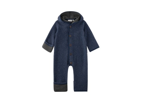 Wollfleece-Overall mit Kapuze Klappbündchen
