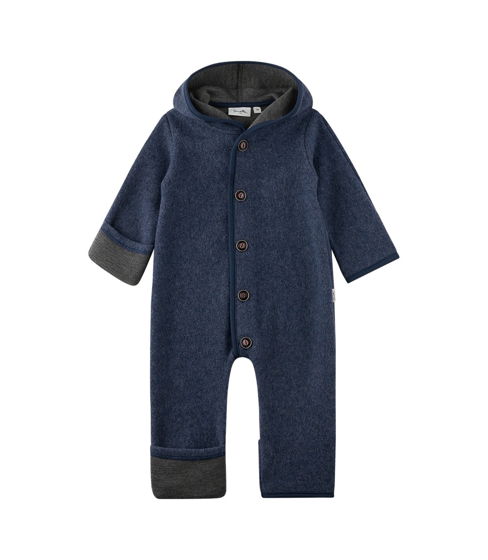 Wollfleece-Overall mit Kapuze Klappbündchen