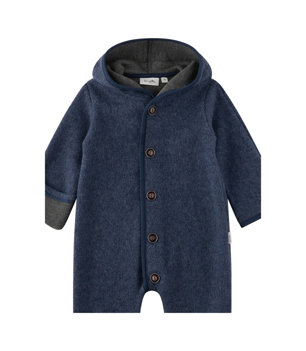 Wollfleece-Overall mit Kapuze Klappbündchen