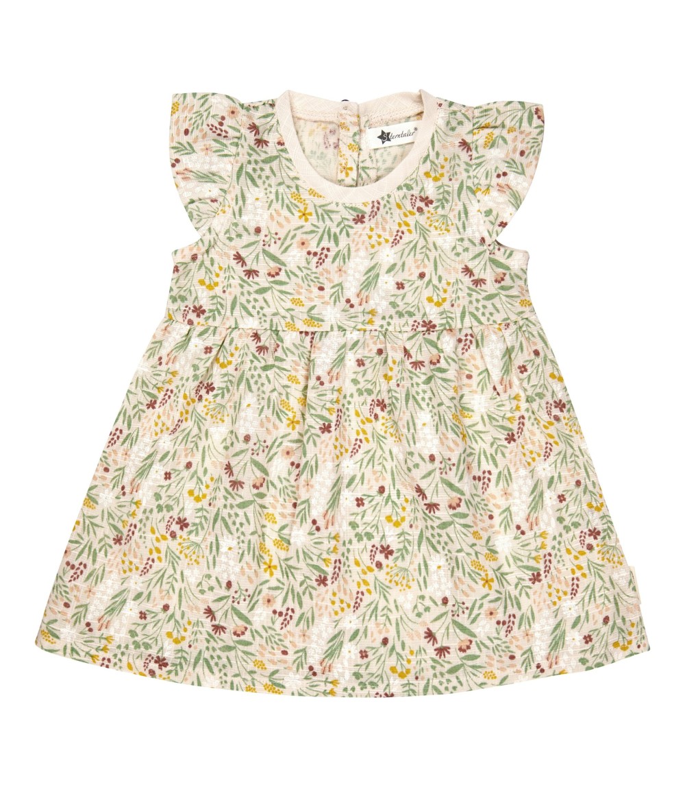 Kleid kurzarm Leinenoptik Blumen