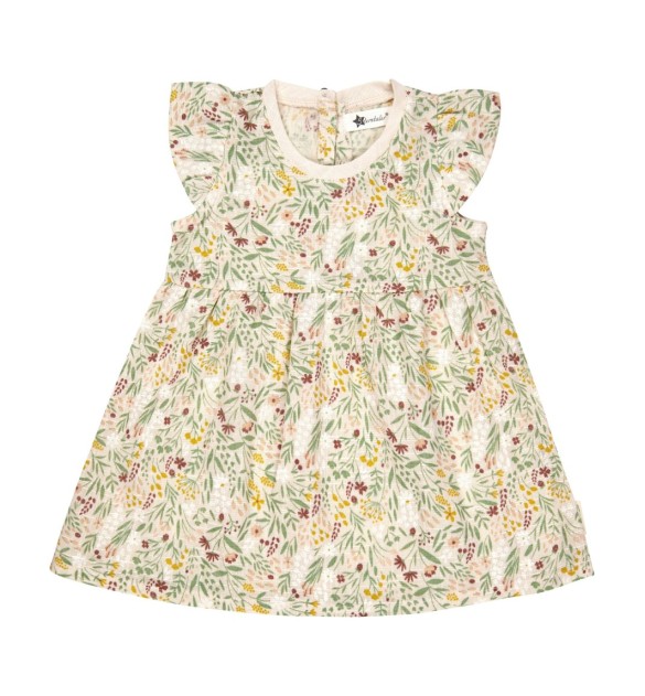 Kleid kurzarm Leinenoptik Blumen