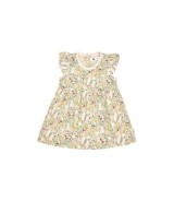 Kleid kurzarm Leinenoptik Blumen