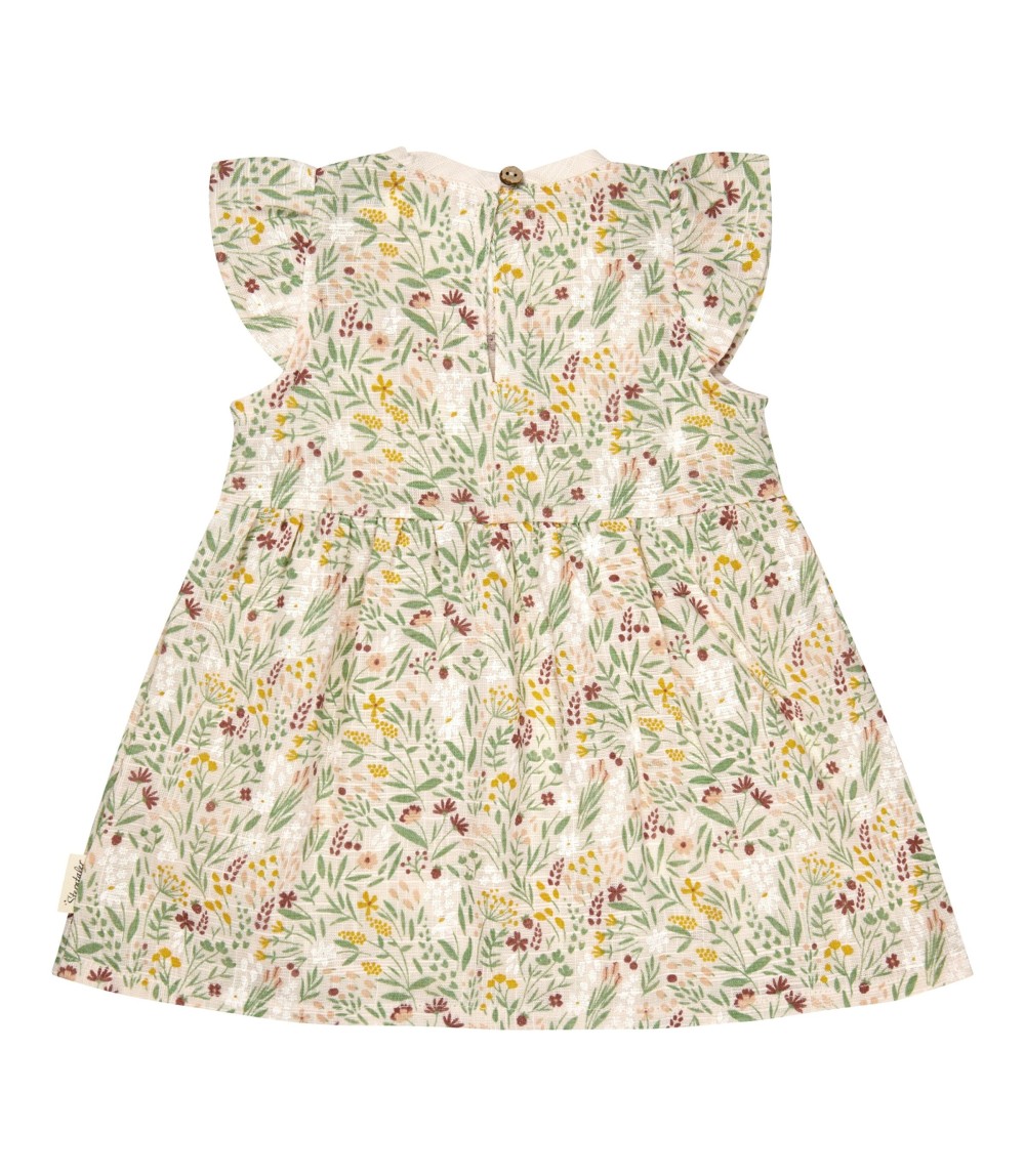 Kleid kurzarm Leinenoptik Blumen