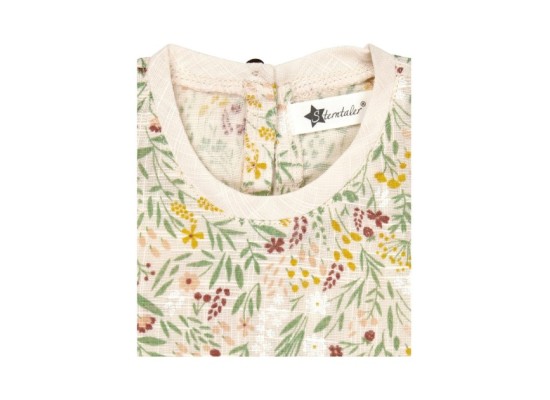 Kleid kurzarm Leinenoptik Blumen