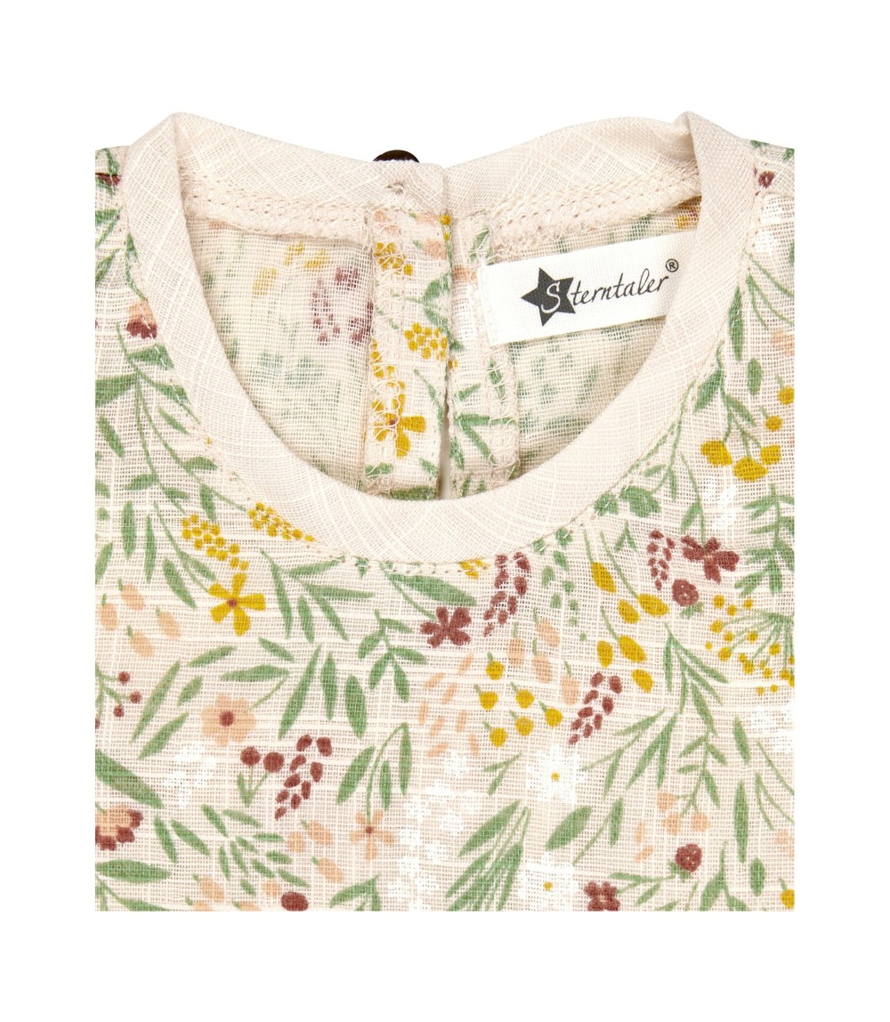 Kleid kurzarm Leinenoptik Blumen