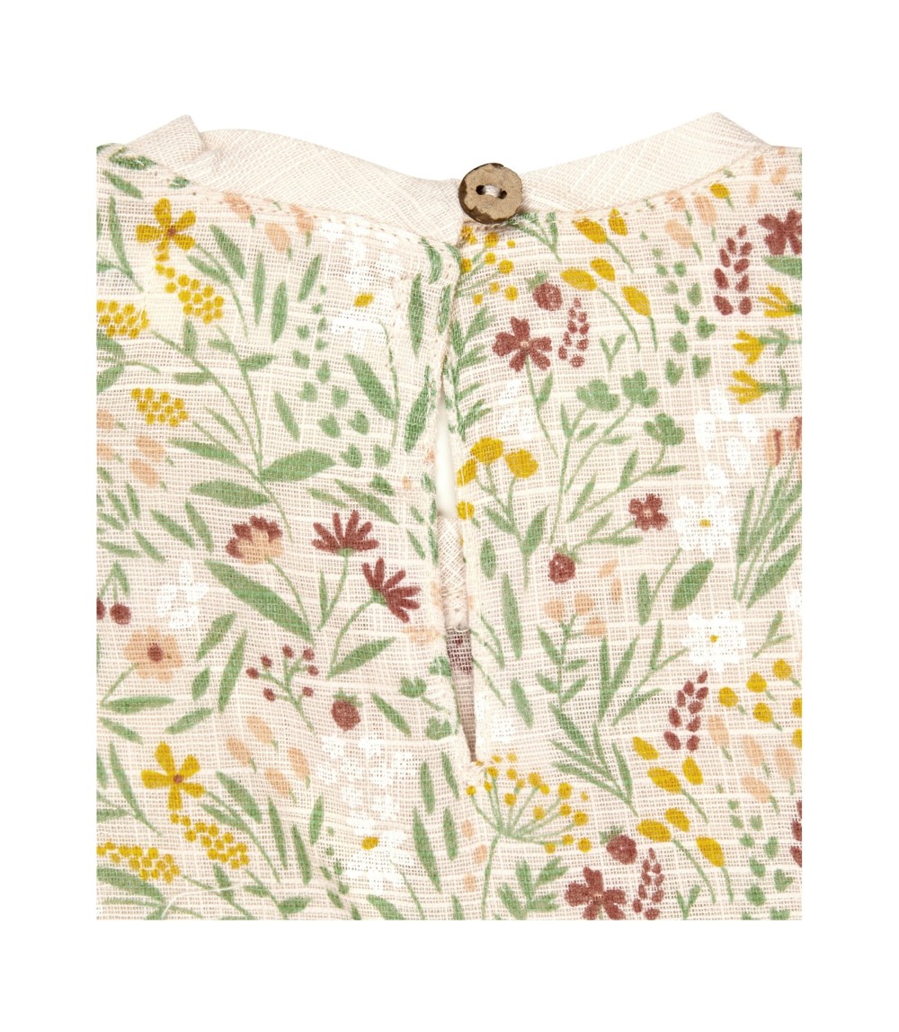 Kleid kurzarm Leinenoptik Blumen