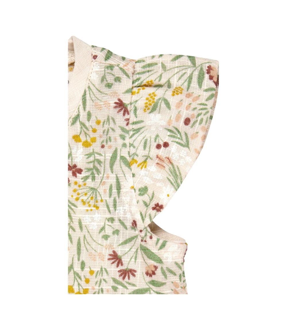 Kleid kurzarm Leinenoptik Blumen