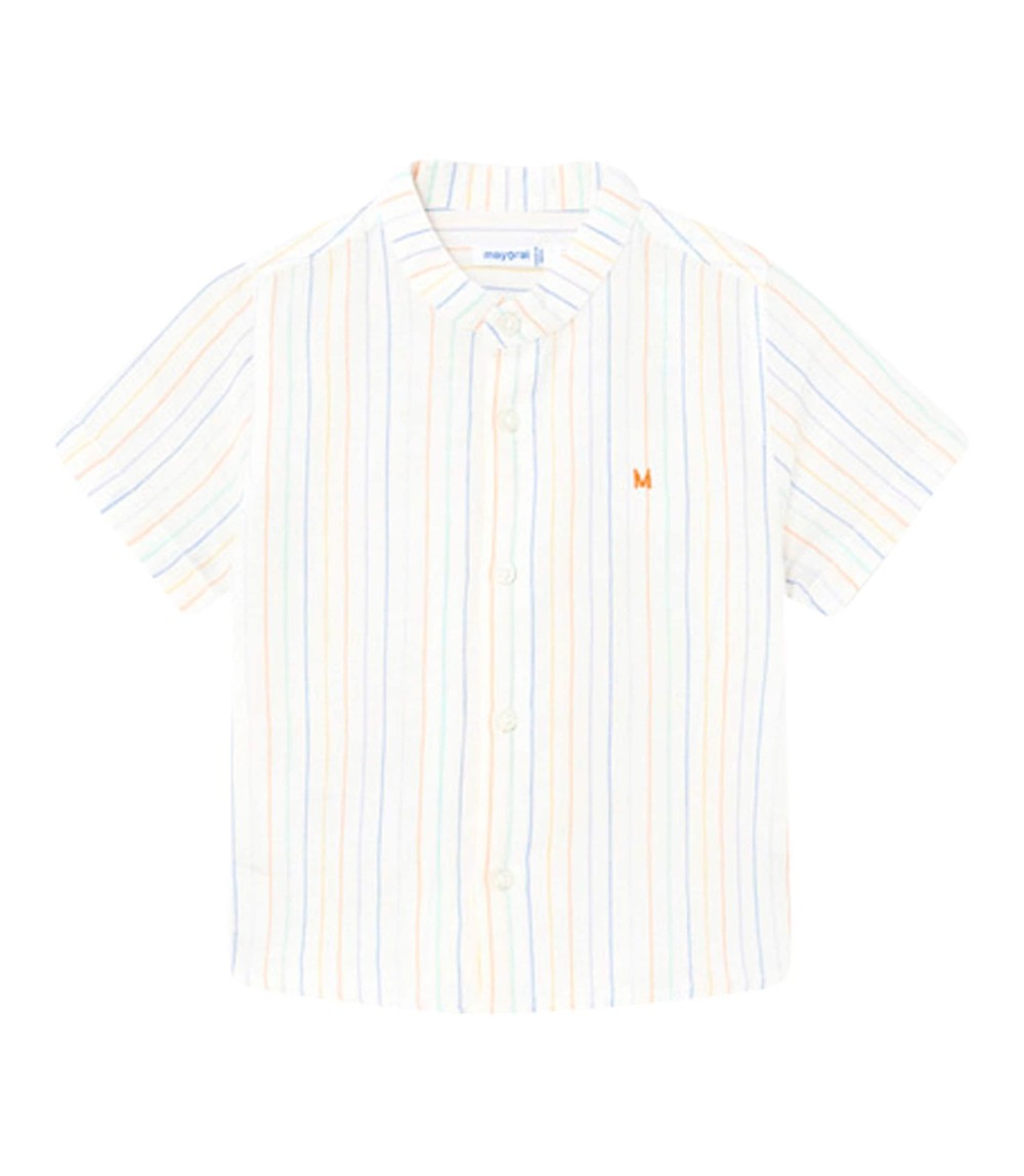 Hemd kurzarm Stehkragen Leinenanteil Ringel