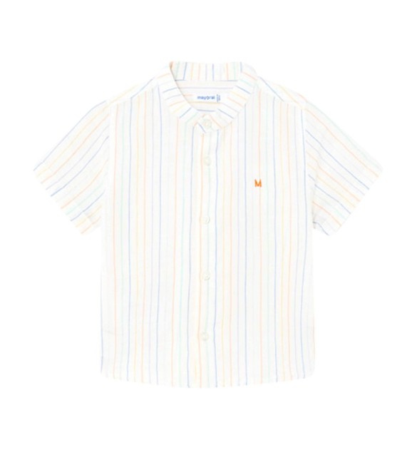 Hemd kurzarm Stehkragen Leinenanteil Ringel