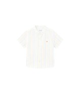 Hemd kurzarm Stehkragen Leinenanteil Ringel