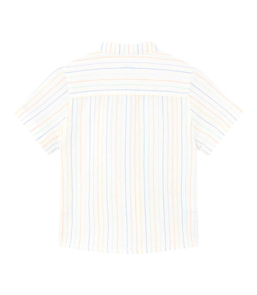 Hemd kurzarm Stehkragen Leinenanteil Ringel