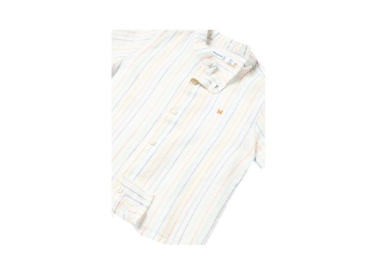 Hemd kurzarm Stehkragen Leinenanteil Ringel